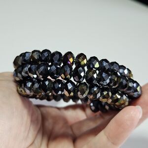 Black Shimmery Faceted Glass Beaded Wrap Bracelet
